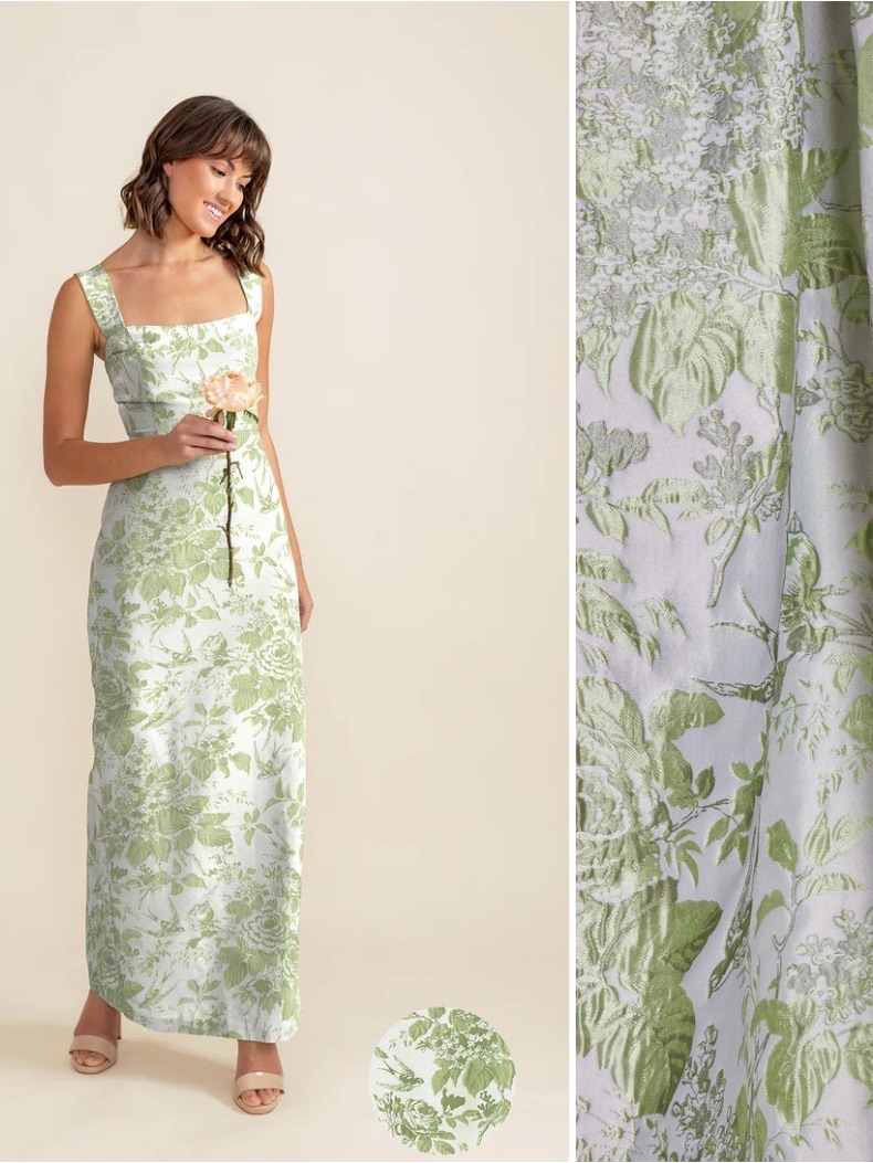 Light Green Floral Square-Neck Maxi Dress